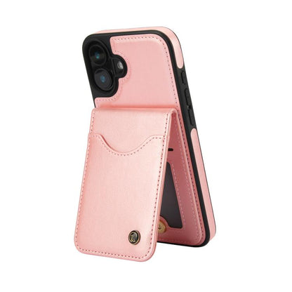 For iPhone 16 Plus AwQuer Vertical Flip Card Bag Holder Leather Phone Case(Rose Gold)