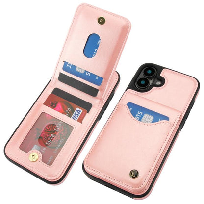 For iPhone 16 Plus AwQuer Vertical Flip Card Bag Holder Leather Phone Case(Rose Gold)