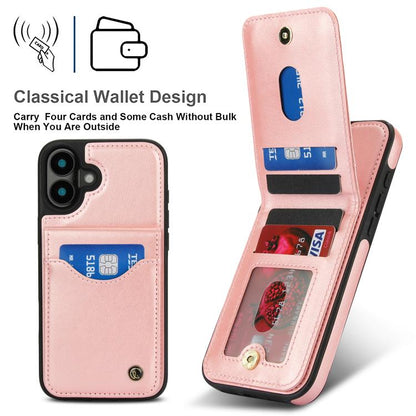 For iPhone 16 Plus AwQuer Vertical Flip Card Bag Holder Leather Phone Case(Rose Gold)