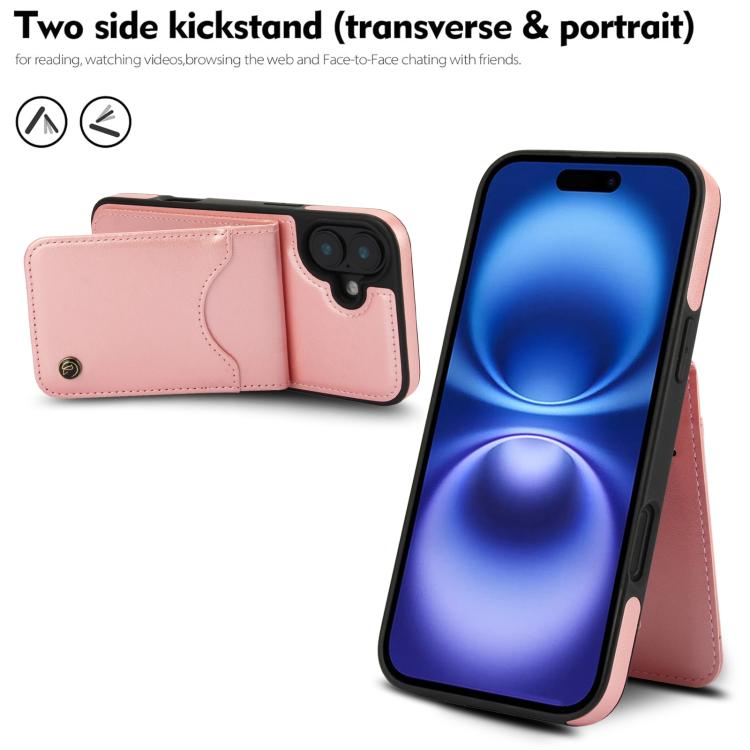 For iPhone 16 Plus AwQuer Vertical Flip Card Bag Holder Leather Phone Case(Rose Gold)