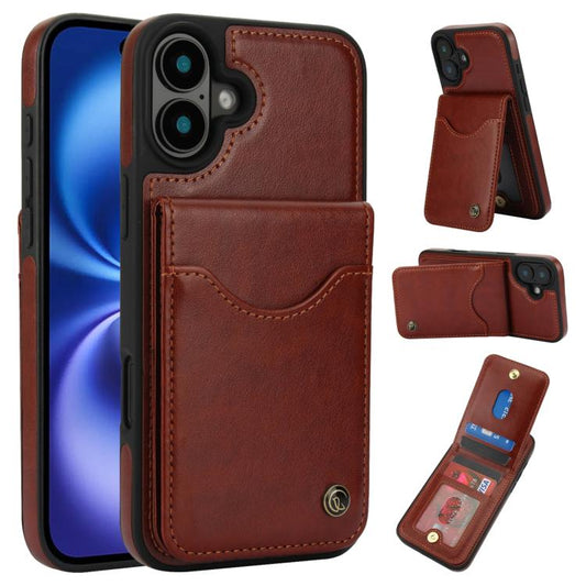 Pour iPhone 16 Plus AwQuer Étui en cuir avec porte-cartes à rabat vertical (marron)