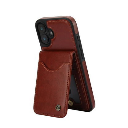 For iPhone 16 Plus AwQuer Vertical Flip Card Bag Holder Leather Phone Case(Brown)