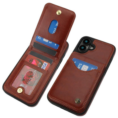 For iPhone 16 Plus AwQuer Vertical Flip Card Bag Holder Leather Phone Case(Brown)