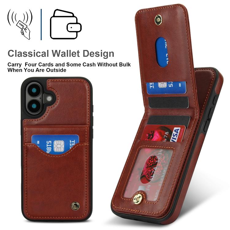For iPhone 16 Plus AwQuer Vertical Flip Card Bag Holder Leather Phone Case(Brown)