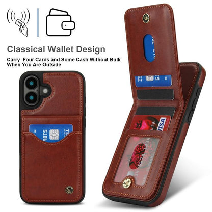 For iPhone 16 Plus AwQuer Vertical Flip Card Bag Holder Leather Phone Case(Brown)