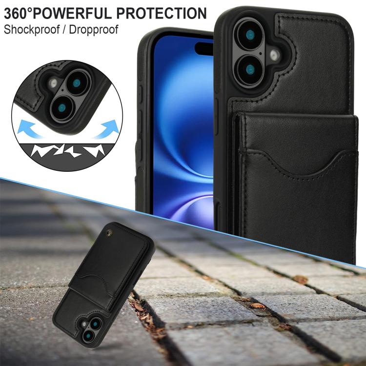 For iPhone 16 AwQuer Vertical Flip Card Bag Holder Leather Phone Case(Black)