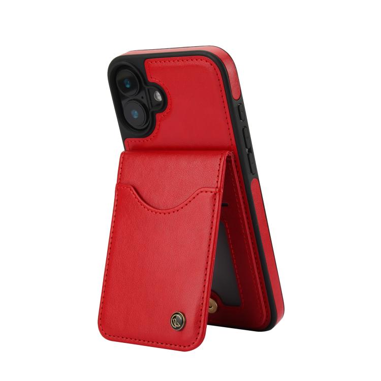 For iPhone 16 AwQuer Vertical Flip Card Bag Holder Leather Phone Case(Red)