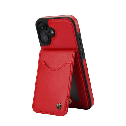 For iPhone 16 AwQuer Vertical Flip Card Bag Holder Leather Phone Case(Red)
