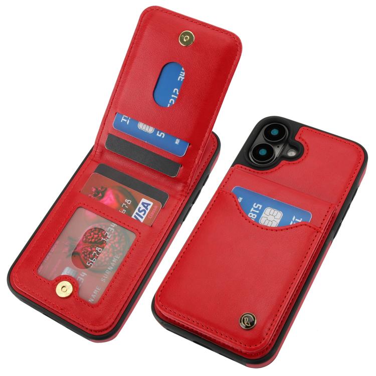 For iPhone 16 AwQuer Vertical Flip Card Bag Holder Leather Phone Case(Red)