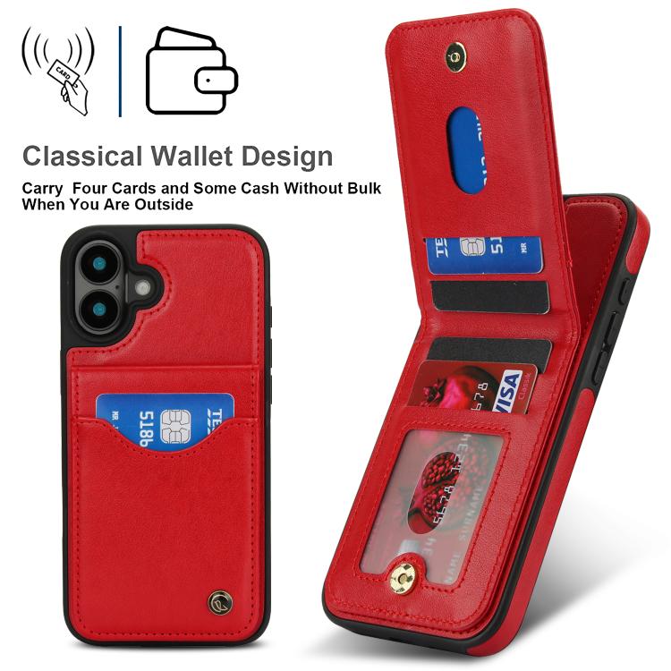 For iPhone 16 AwQuer Vertical Flip Card Bag Holder Leather Phone Case(Red)