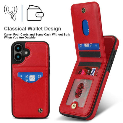 For iPhone 16 AwQuer Vertical Flip Card Bag Holder Leather Phone Case(Red)