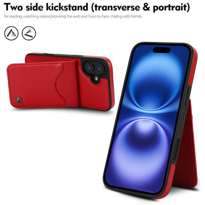 For iPhone 16 AwQuer Vertical Flip Card Bag Holder Leather Phone Case(Red)