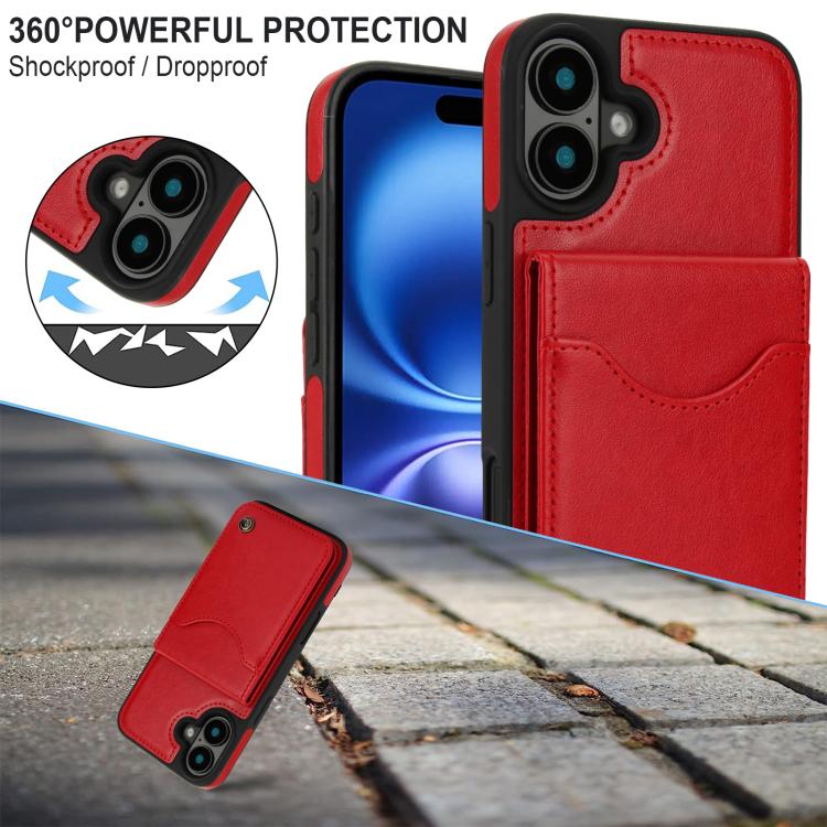 For iPhone 16 AwQuer Vertical Flip Card Bag Holder Leather Phone Case(Red)