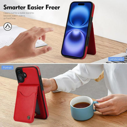 For iPhone 16 AwQuer Vertical Flip Card Bag Holder Leather Phone Case(Red)