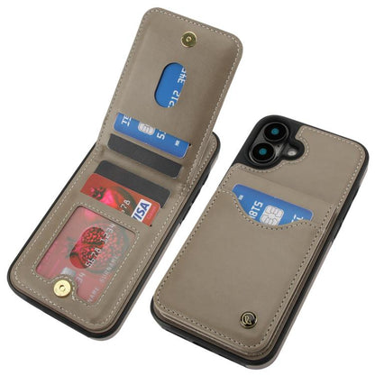 For iPhone 16 AwQuer Vertical Flip Card Bag Holder Leather Phone Case(Grey)