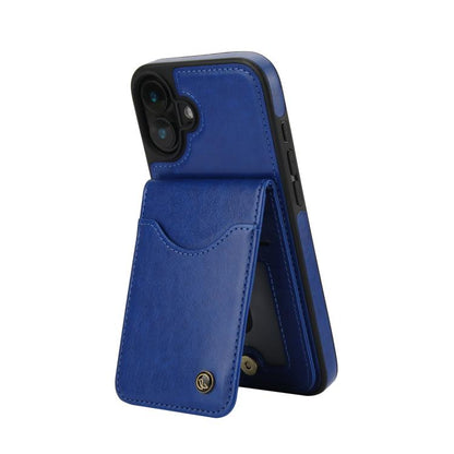 For iPhone 16 AwQuer Vertical Flip Card Bag Holder Leather Phone Case(Blue)