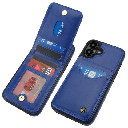 For iPhone 16 AwQuer Vertical Flip Card Bag Holder Leather Phone Case(Blue)
