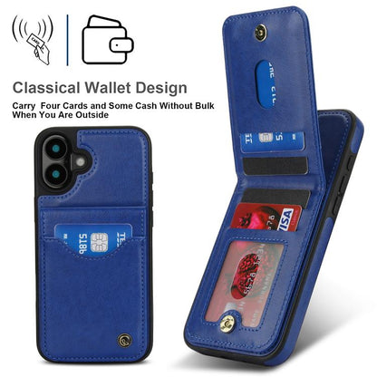 For iPhone 16 AwQuer Vertical Flip Card Bag Holder Leather Phone Case(Blue)
