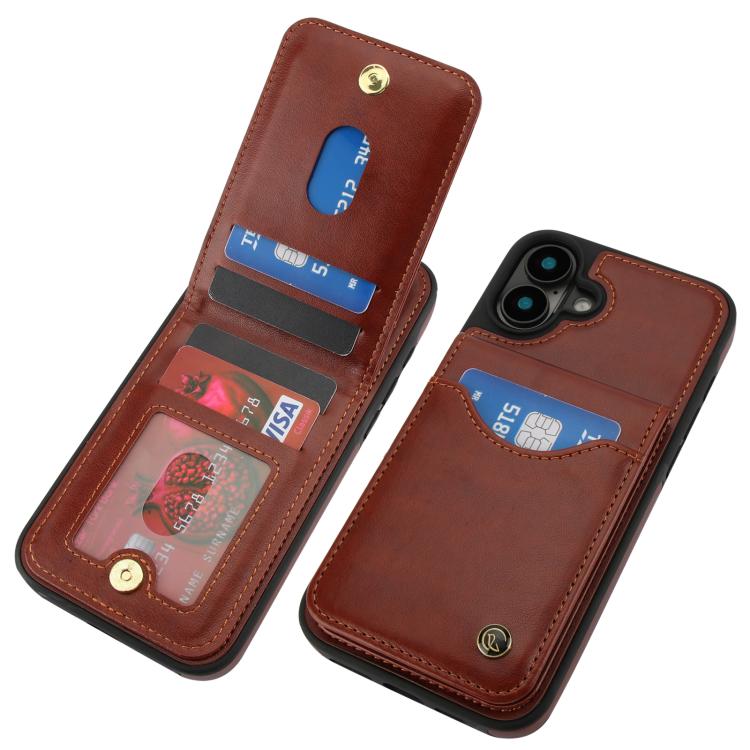 For iPhone 16 AwQuer Vertical Flip Card Bag Holder Leather Phone Case(Brown)