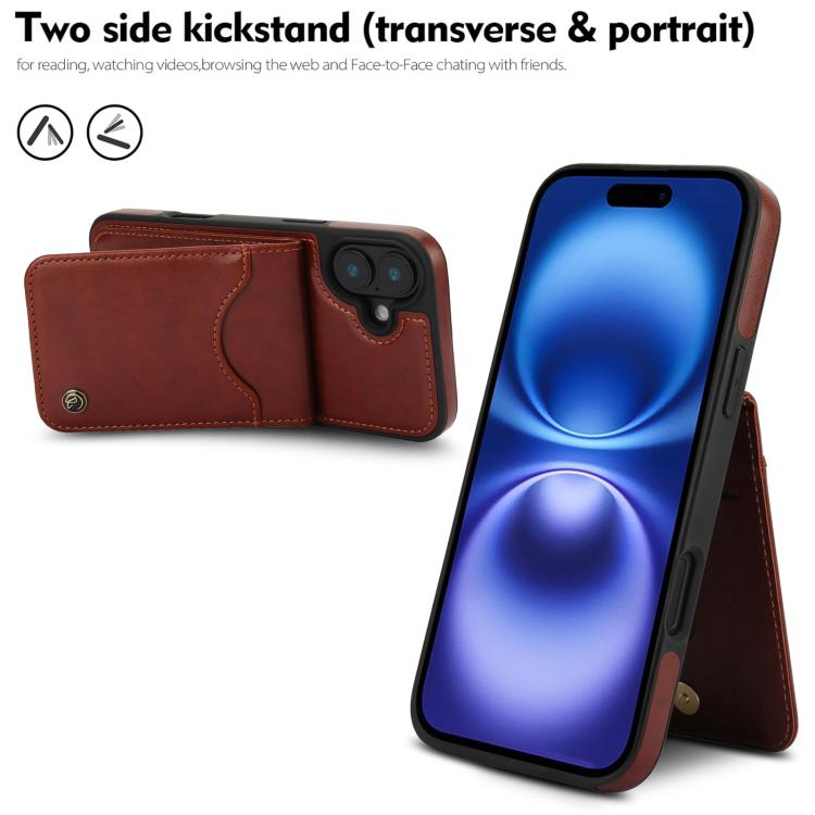 For iPhone 16 AwQuer Vertical Flip Card Bag Holder Leather Phone Case(Brown)