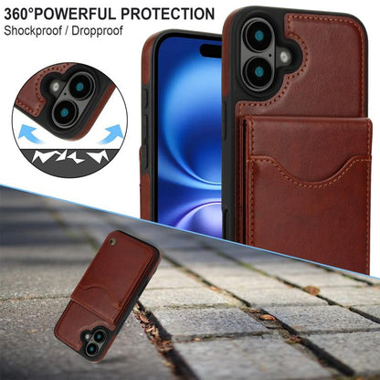 For iPhone 16 AwQuer Vertical Flip Card Bag Holder Leather Phone Case(Brown)