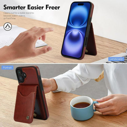 For iPhone 16 AwQuer Vertical Flip Card Bag Holder Leather Phone Case(Brown)