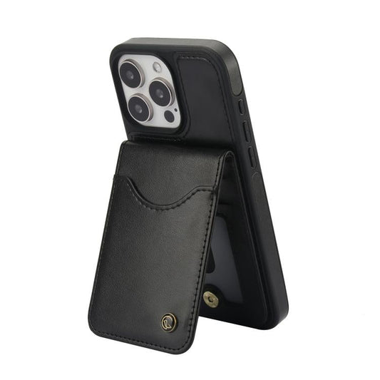 For iPhone 15 Pro Max AwQuer Vertical Flip Card Bag Holder Leather Phone Case(Black)