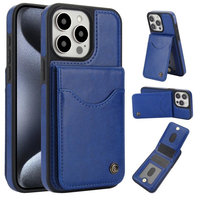 For iPhone 15 Pro Max AwQuer Vertical Flip Card Bag Holder Leather Phone Case(Blue)