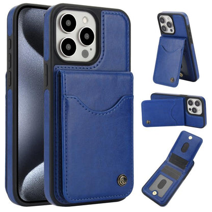 For iPhone 15 Pro Max AwQuer Vertical Flip Card Bag Holder Leather Phone Case(Blue)