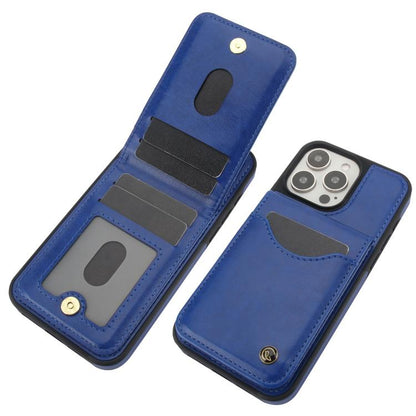 For iPhone 15 Pro Max AwQuer Vertical Flip Card Bag Holder Leather Phone Case(Blue)