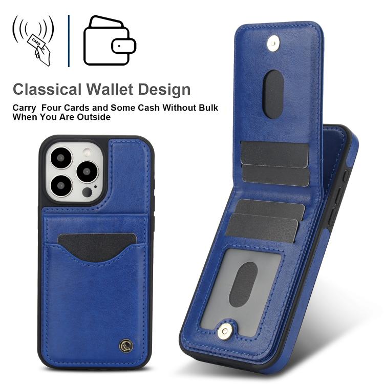 For iPhone 15 Pro Max AwQuer Vertical Flip Card Bag Holder Leather Phone Case(Blue)