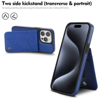 For iPhone 15 Pro Max AwQuer Vertical Flip Card Bag Holder Leather Phone Case(Blue)