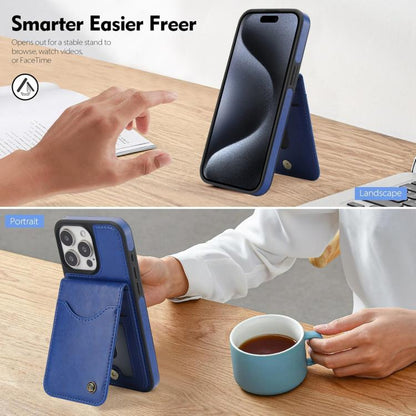 For iPhone 15 Pro Max AwQuer Vertical Flip Card Bag Holder Leather Phone Case(Blue)