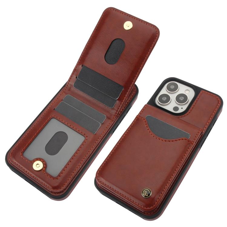 For iPhone 15 Pro Max AwQuer Vertical Flip Card Bag Holder Leather Phone Case(Brown)