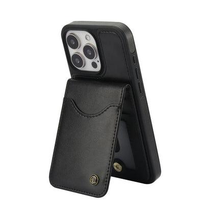For iPhone 15 Pro AwQuer Vertical Flip Card Bag Holder Leather Phone Case(Black)