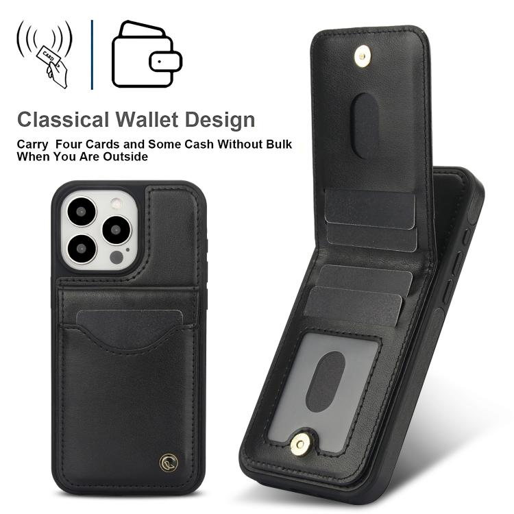 For iPhone 15 Pro AwQuer Vertical Flip Card Bag Holder Leather Phone Case(Black)