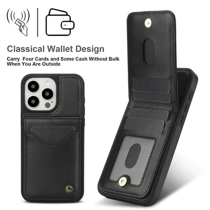 For iPhone 15 Pro AwQuer Vertical Flip Card Bag Holder Leather Phone Case(Black)