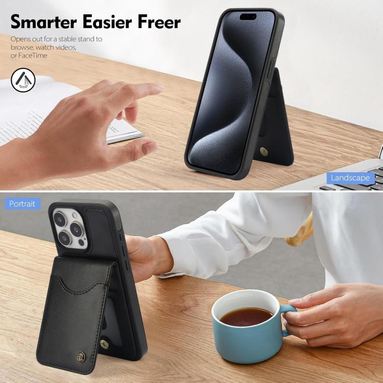 For iPhone 15 Pro AwQuer Vertical Flip Card Bag Holder Leather Phone Case(Black)