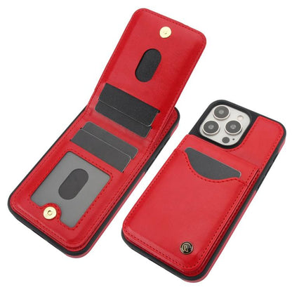 For iPhone 15 Pro AwQuer Vertical Flip Card Bag Holder Leather Phone Case(Red)