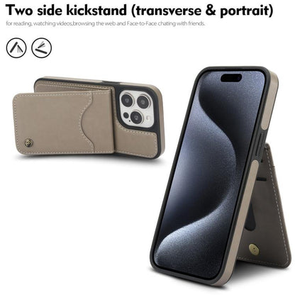 For iPhone 15 Pro AwQuer Vertical Flip Card Bag Holder Leather Phone Case(Grey)