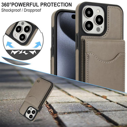 For iPhone 15 Pro AwQuer Vertical Flip Card Bag Holder Leather Phone Case(Grey)