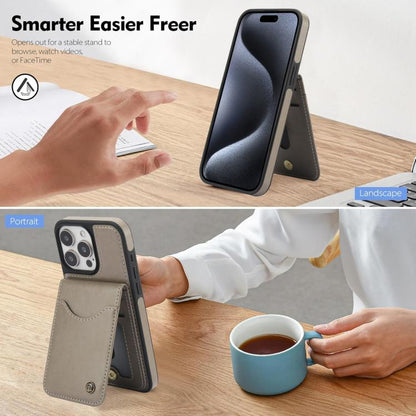 For iPhone 15 Pro AwQuer Vertical Flip Card Bag Holder Leather Phone Case(Grey)