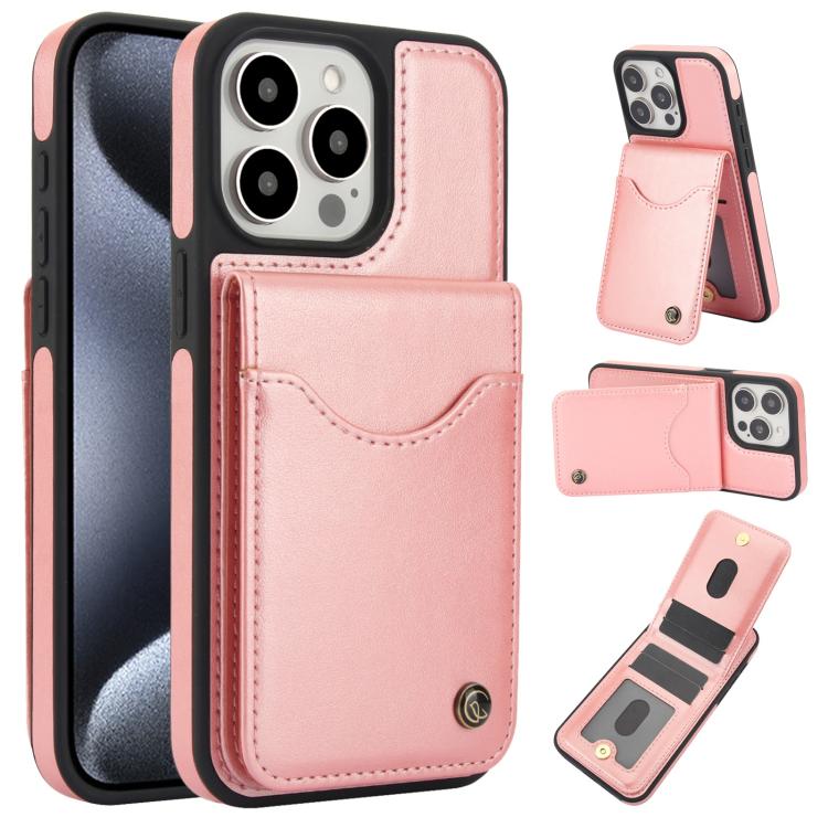Pour iPhone 15 Pro Étui Portefeuille en Cuir avec Rabat Vertical AwQuer (Or Rose)