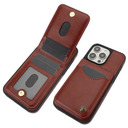 For iPhone 15 Pro AwQuer Vertical Flip Card Bag Holder Leather Phone Case(Brown)
