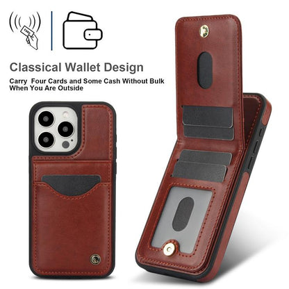 For iPhone 15 Pro AwQuer Vertical Flip Card Bag Holder Leather Phone Case(Brown)