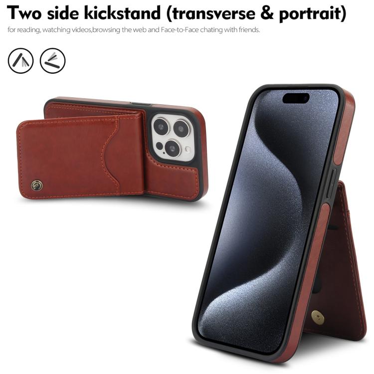 For iPhone 15 Pro AwQuer Vertical Flip Card Bag Holder Leather Phone Case(Brown)