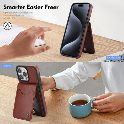 For iPhone 15 Pro AwQuer Vertical Flip Card Bag Holder Leather Phone Case(Brown)