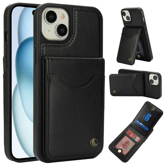 For iPhone 15 Plus AwQuer Vertical Flip Card Bag Holder Leather Phone Case(Black)