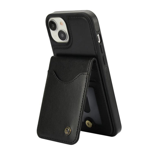 For iPhone 15 Plus AwQuer Vertical Flip Card Bag Holder Leather Phone Case(Black)