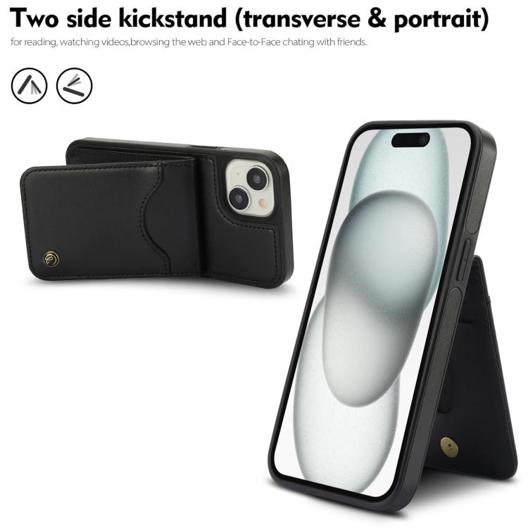 For iPhone 15 Plus AwQuer Vertical Flip Card Bag Holder Leather Phone Case(Black)